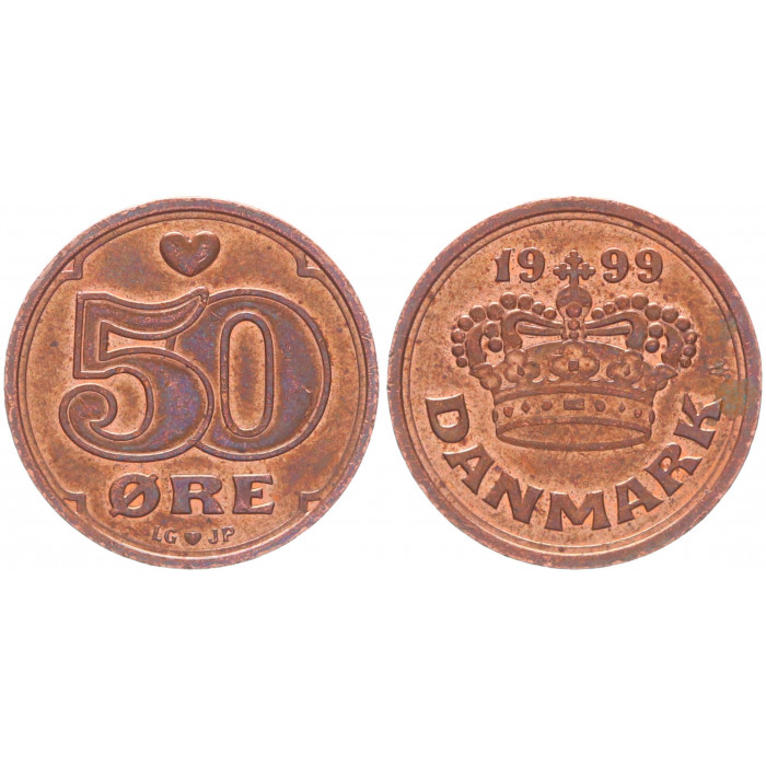 Дания 50 Эре 1999 год XF KM# 866.2 Королева Маргрете II