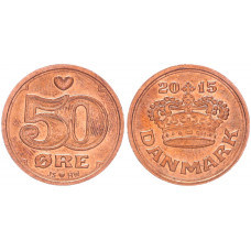 Дания 50 Эре 2015 год XF+ KM# 866.2 Королева Маргрете II