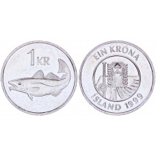 Исландия 1 Крона 1999 год AUNC KM# 27a Рыба Треска