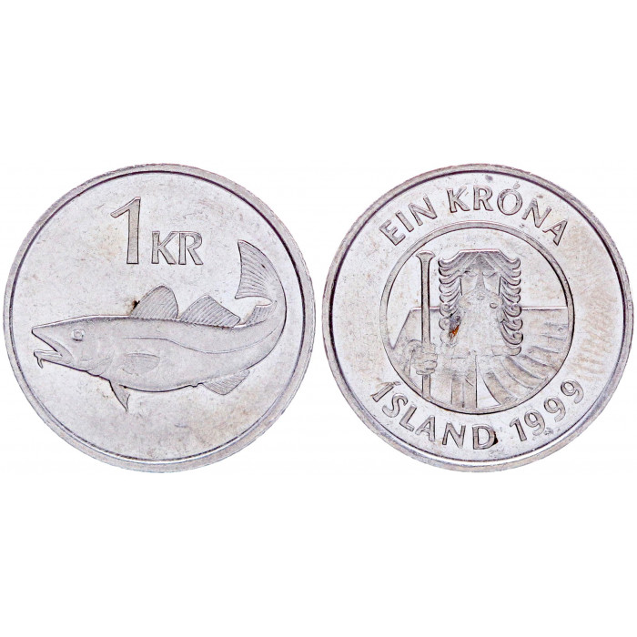 Исландия 1 Крона 1999 год AUNC KM# 27a Рыба Треска