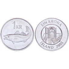 Исландия 1 Крона 2005 год AUNC KM# 27a Рыба Треска