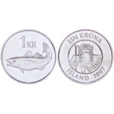 Исландия 1 Крона 2007 год AUNC KM# 27a Рыба Треска