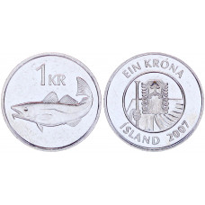 Исландия 1 Крона 2007 год AUNC KM# 27a Рыба Треска