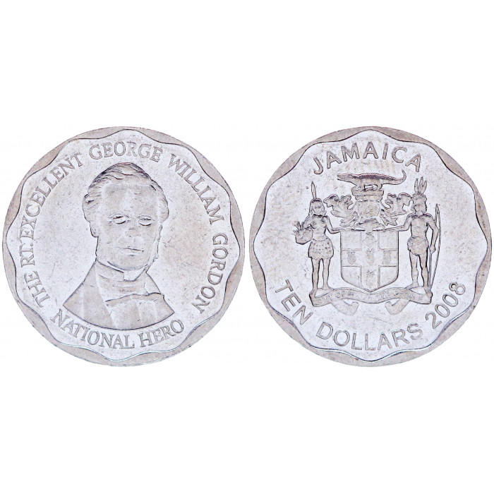 Ямайка 10 Долларов 2008 год XF KM# 190 Джордж Вильям Гордон