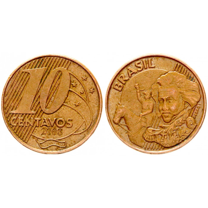 Бразилия 10 Сентаво 2008 год XF KM# 649.3 Педру I Император Бразильской империи