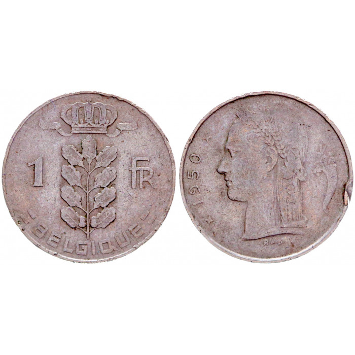 Бельгия 1 Франк 1950 год XF КМ# 142.1 Богиня Церера BELGIQUE Бодуэн I