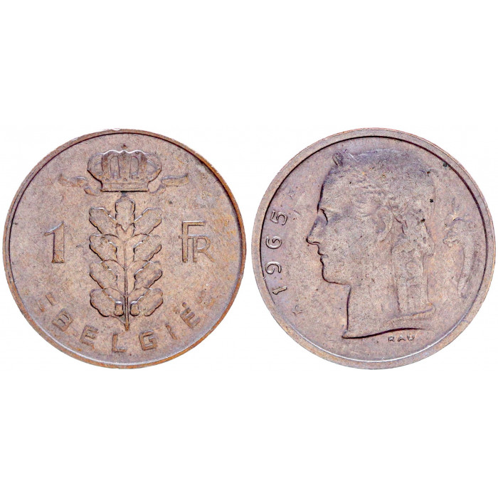 Бельгия 1 Франк 1965 год XF КМ# 143.1 Богиня Церера BELGIE Бодуэн I