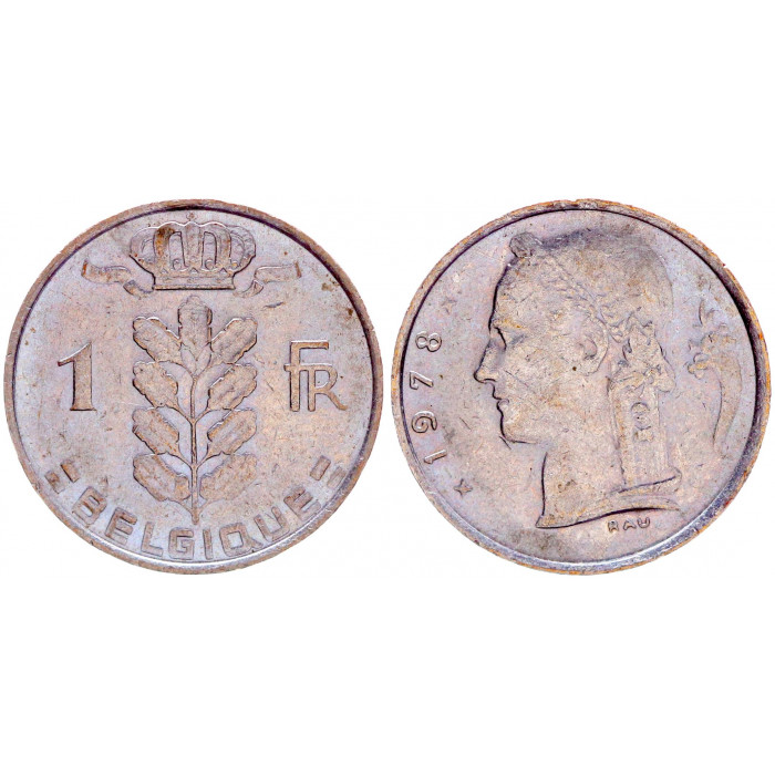 Бельгия 1 Франк 1978 год XF КМ# 142.1 Богиня Церера BELGIQUE Бодуэн I