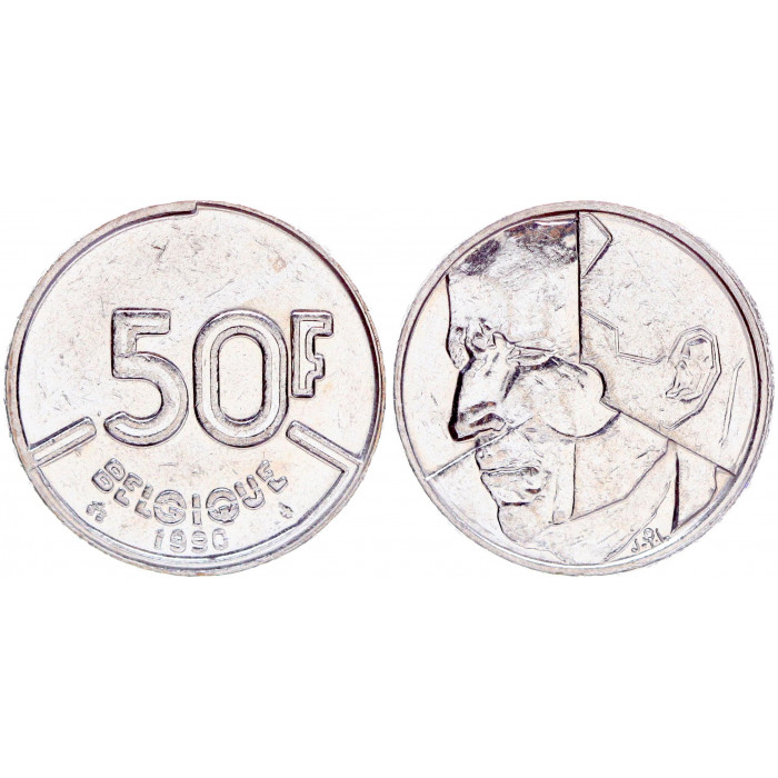 Бельгия 50 Франков 1990 год XF КМ# 168 BELGIQUE Бодуэн I