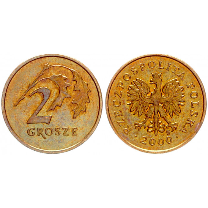 Польша 2 Гроша 2000 год XF Y# 277
