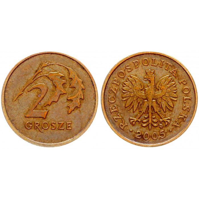 Польша 2 Гроша 2005 год XF Y# 277