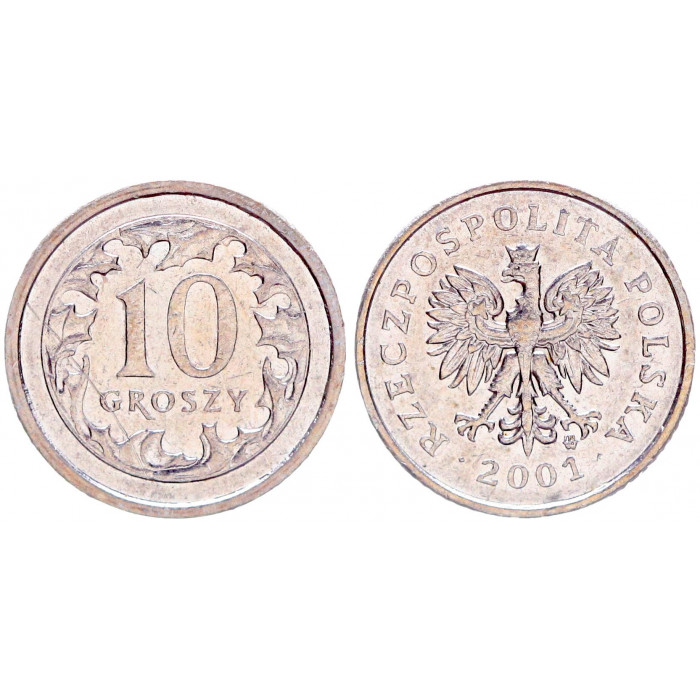 Польша 10 Грошей 2001 год XF Y# 279