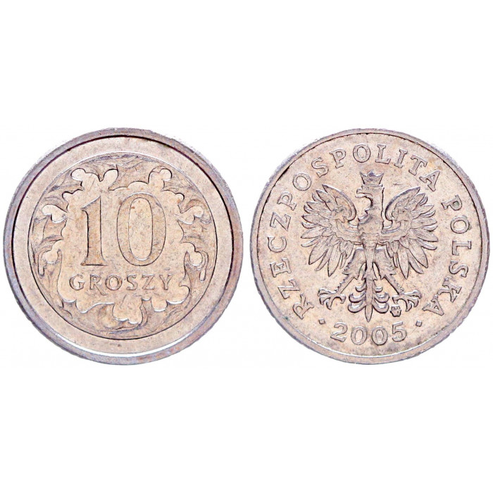 Польша 10 Грошей 2005 год XF Y# 279