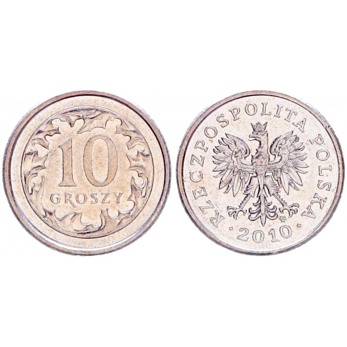 Польша 10 Грошей 2010 год XF Y# 279