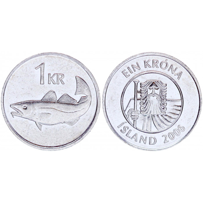 Исландия 1 Крона 2006 год XF+ KM# 27a Рыба Треска (BOX)