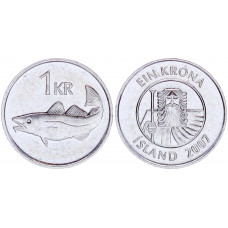 Исландия 1 Крона 2007 год XF+ KM# 27a Рыба Треска (BOX739)