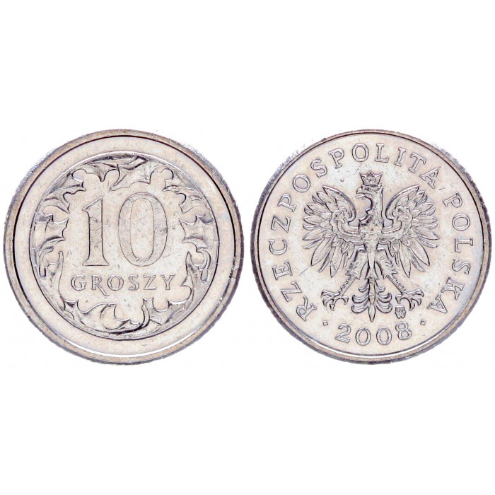 Польша 10 Грошей 2008 год XF Y# 279 (BOX942)