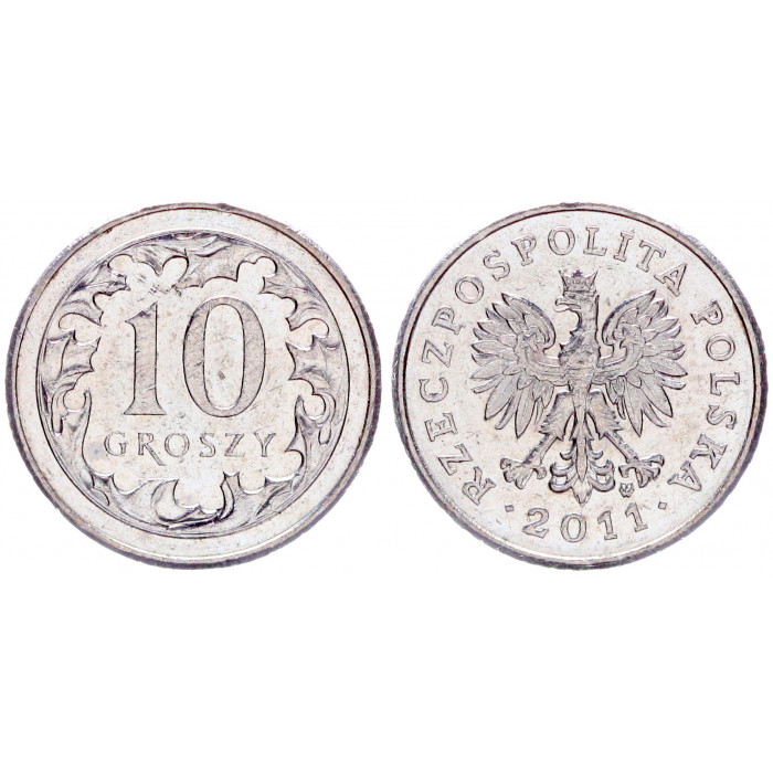 Польша 10 Грошей 2011 год XF Y# 279 (BOX944)