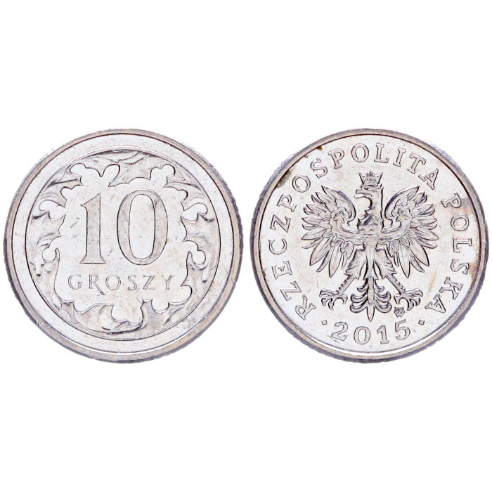 Польша 10 Грошей 2015 год XF Y# 279 (BOX948)