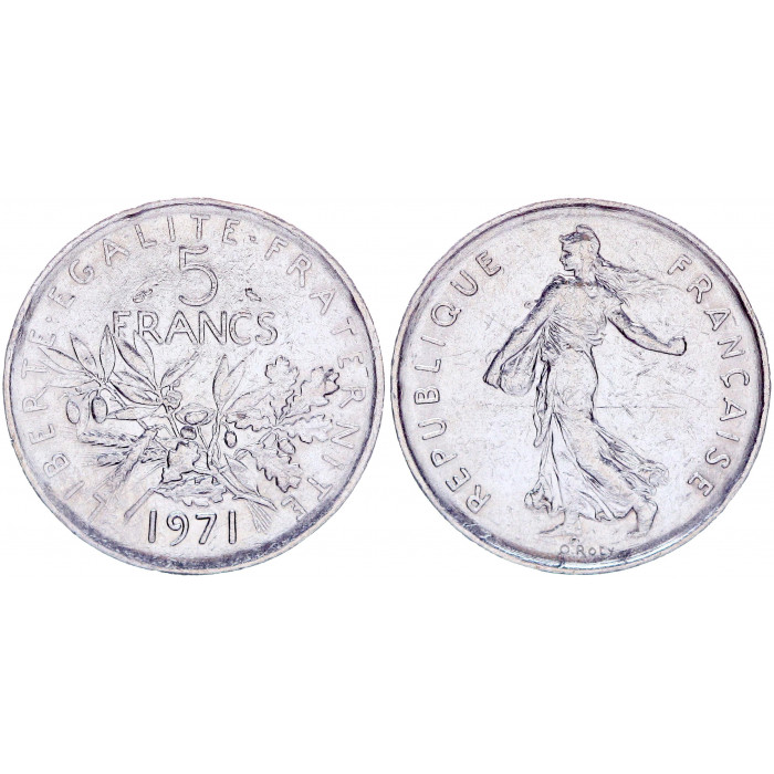 Франция 5 Франков 1971 год KM# 926a.1 Либертина (BOX1048)