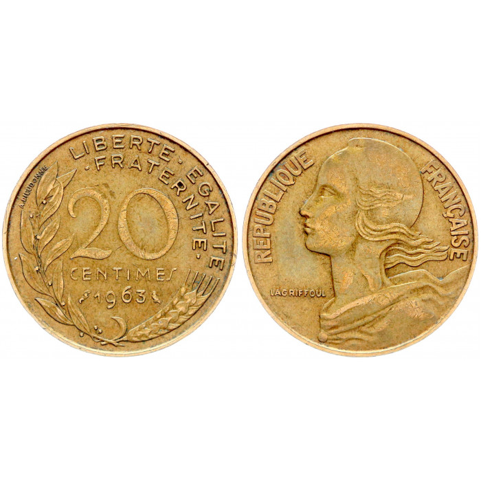 Франция 20 Сентим 1963 год KM# 930 Либертина (BOX)