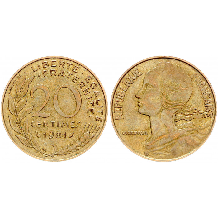 Франция 20 Сентим 1981 год KM# 930 Либертина (BOX)