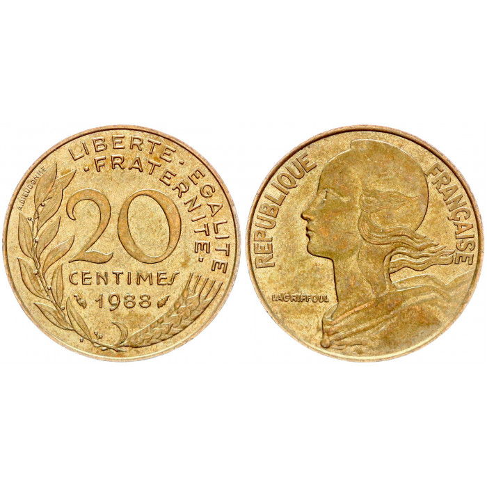 Франция 20 Сентим 1988 год KM# 930 Либертина (BOX1060)