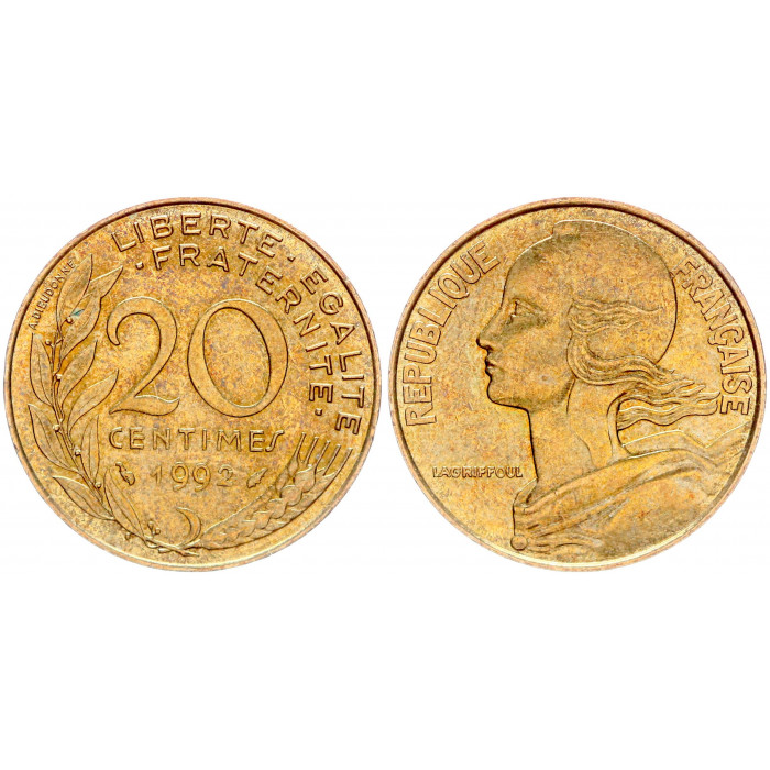 Франция 20 Сентим 1992 год KM# 930 Либертина (BOX1093)