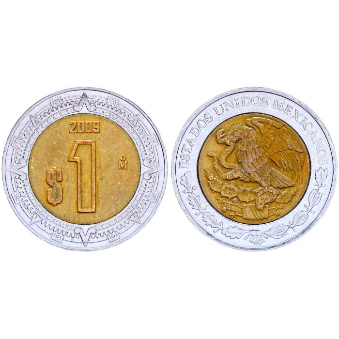 Мексика 1 Песо 2009 год KM# 603 Орёл Биметалл