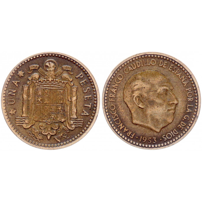 Испания 1 Песета 1953 (1956) год KM# 775 Франсиско Франко