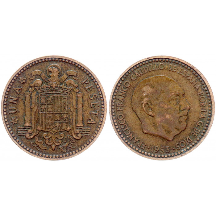 Испания 1 Песета 1953 (1962) год KM# 775 Франсиско Франко