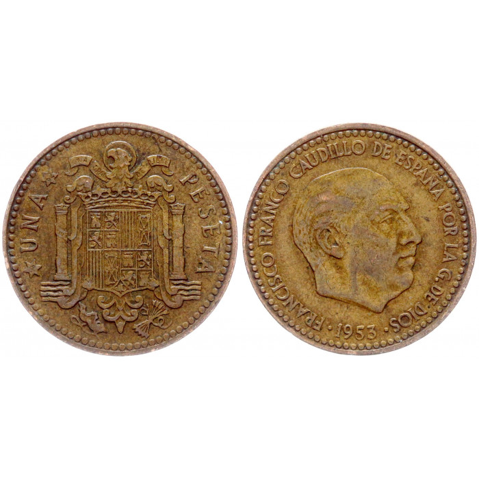 Испания 1 Песета 1953 (1962) год KM# 775 Франсиско Франко