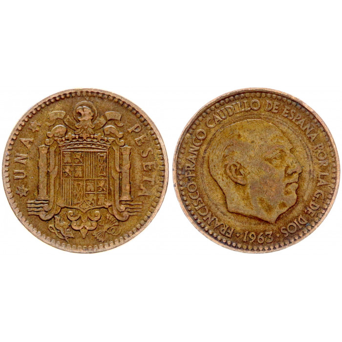 Испания 1 Песета 1963 (1965) год KM# 775 Франсиско Франко