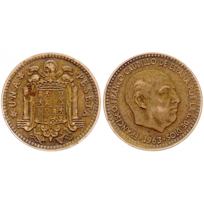 Испания 1 Песета 1963 (1965) год KM# 775 Франсиско Франко