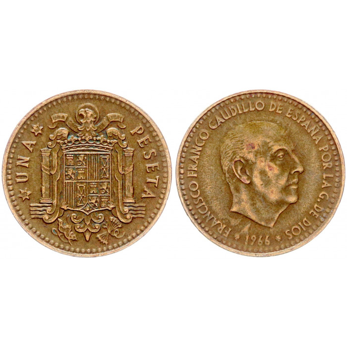 Испания 1 Песета 1966 (1967) год KM# 796 Франсиско Франко