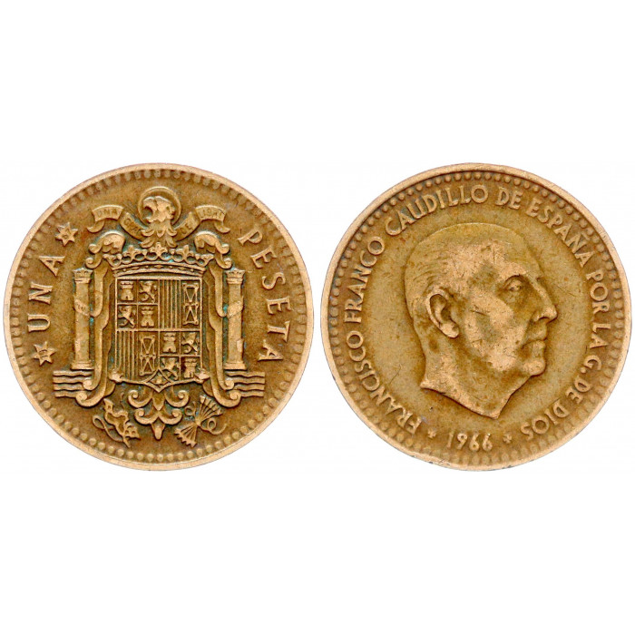 Испания 1 Песета 1966 (1967) год KM# 796 Франсиско Франко