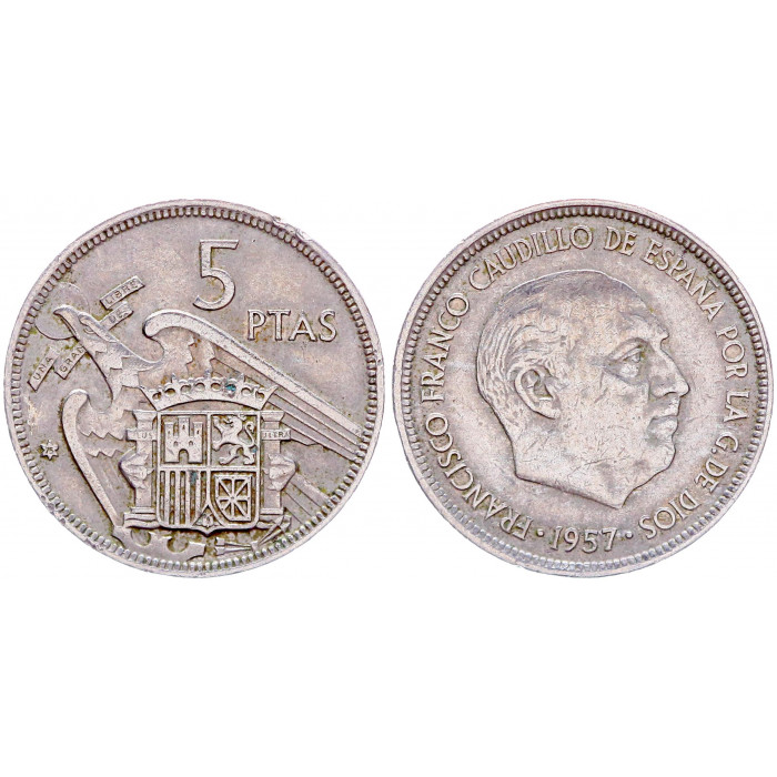 Испания 5 Песет 1957 (1975) год KM# 786 Франсиско Франко