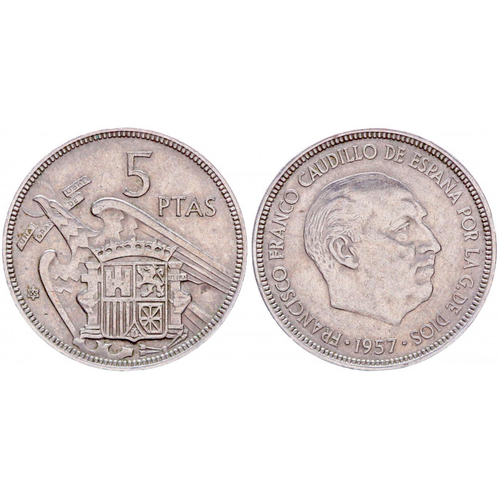 Испания 5 Песет 1957 (1965) год KM# 786 Франсиско Франко