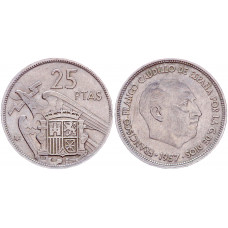 Испания 25 Песет 1957 (1969) год KM# 787 Франсиско Франко
