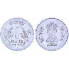 Индия 1 Рупия 1993 год KM# 92.1 Львиная Капитель Ашоки Ромб Мумбай Бомбей