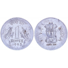 Индия 1 Рупия 1993 год KM# 92.1 Львиная Капитель Ашоки Точка Ноида
