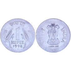 Индия 1 Рупия 1998 год KM# 92.2 Львиная Капитель Ашоки Точка Ноида