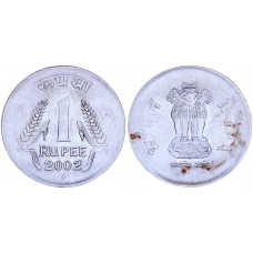 Индия 1 Рупия 2002 год KM# 92.2 Львиная Капитель Ашоки Ромб Мумбай Бомбей