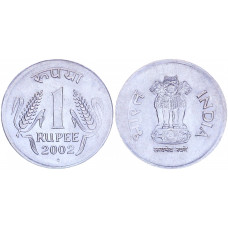 Индия 1 Рупия 2002 год KM# 92.2 Львиная Капитель Ашоки Ромб Мумбай Бомбей