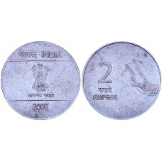 Индия 2 Рупии 2007 год KM# 327 Львиная Капитель Ашоки Точка Ноида