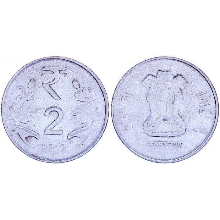 Индия 2 Рупии 2012 год KM# 395 Львиная Капитель Ашоки Точка Ноида