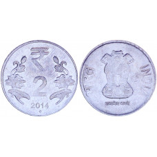 Индия 2 Рупии 2014 год KM# 395 Львиная Капитель Ашоки Точка Ноида