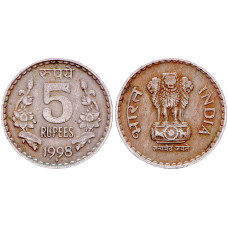 Индия 5 Рупий 1998 год KM# 154 Львиная Капитель Ашоки Ромб Мумбай Бомбей