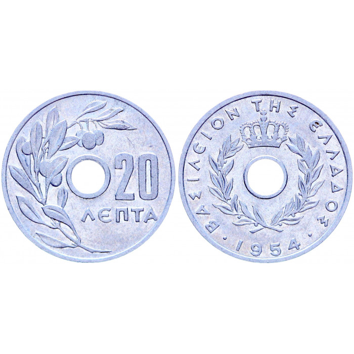 Греция 20 Лепт 1954 год KM# 79 Флора Оливковая ветвь