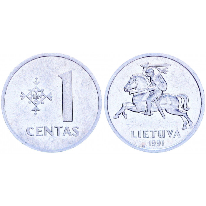 Литва 1 Цент 1991 год KM# 85 Всадник
